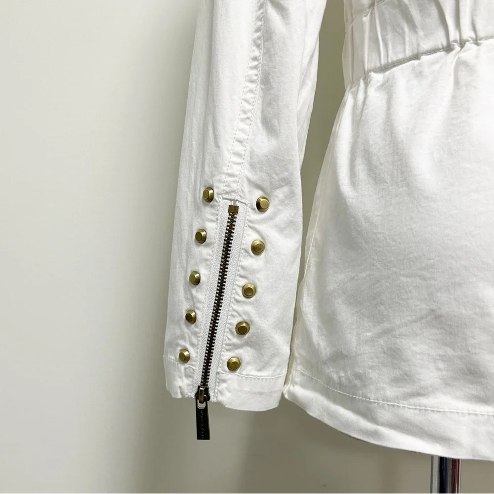 Michael Kors MK White Gold Tone Studded Zip Up Elastic Waistband Jacket Medium - Picture 8 of 12